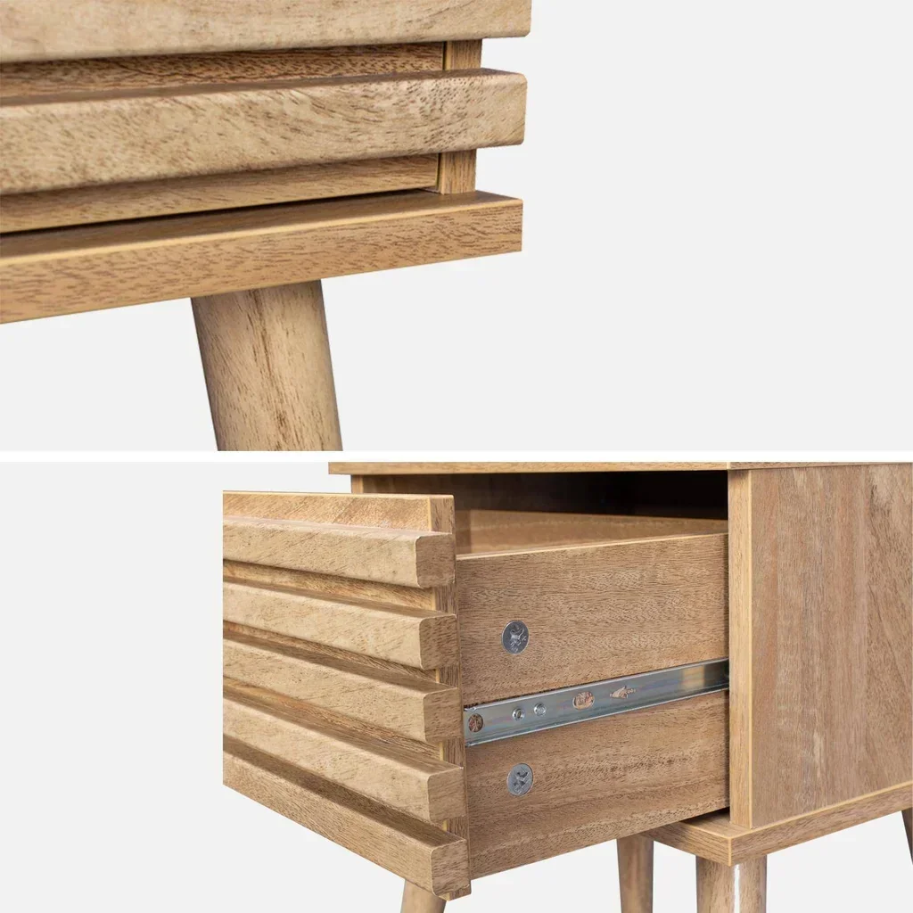 Skandinavischer Nachttisch Madere gestreiftes Holz 1 Schublade