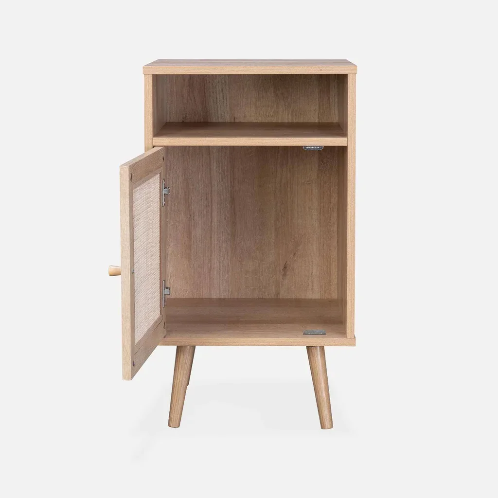 Scandinavian nightstand rattan dark wood set of 2 bedside tables