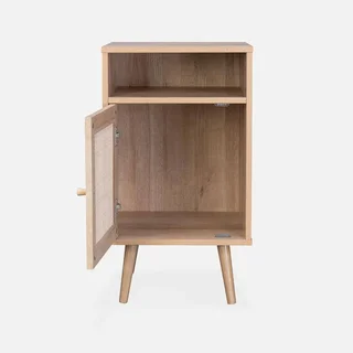 Scandinavian nightstand rattan dark wood set of 2 bedside tables