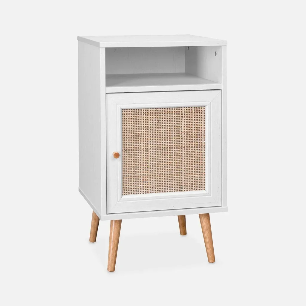 Scandinavian nightstand rattan dark wood set of 2 reversible door