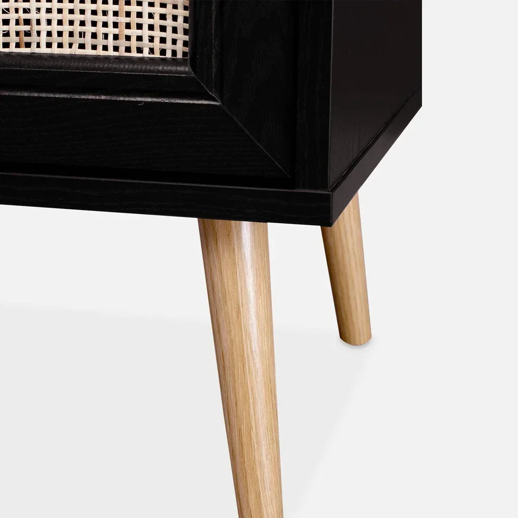 Scandinavian bedside table rattan dark wood set of 2 reversible door bohemian bedroom