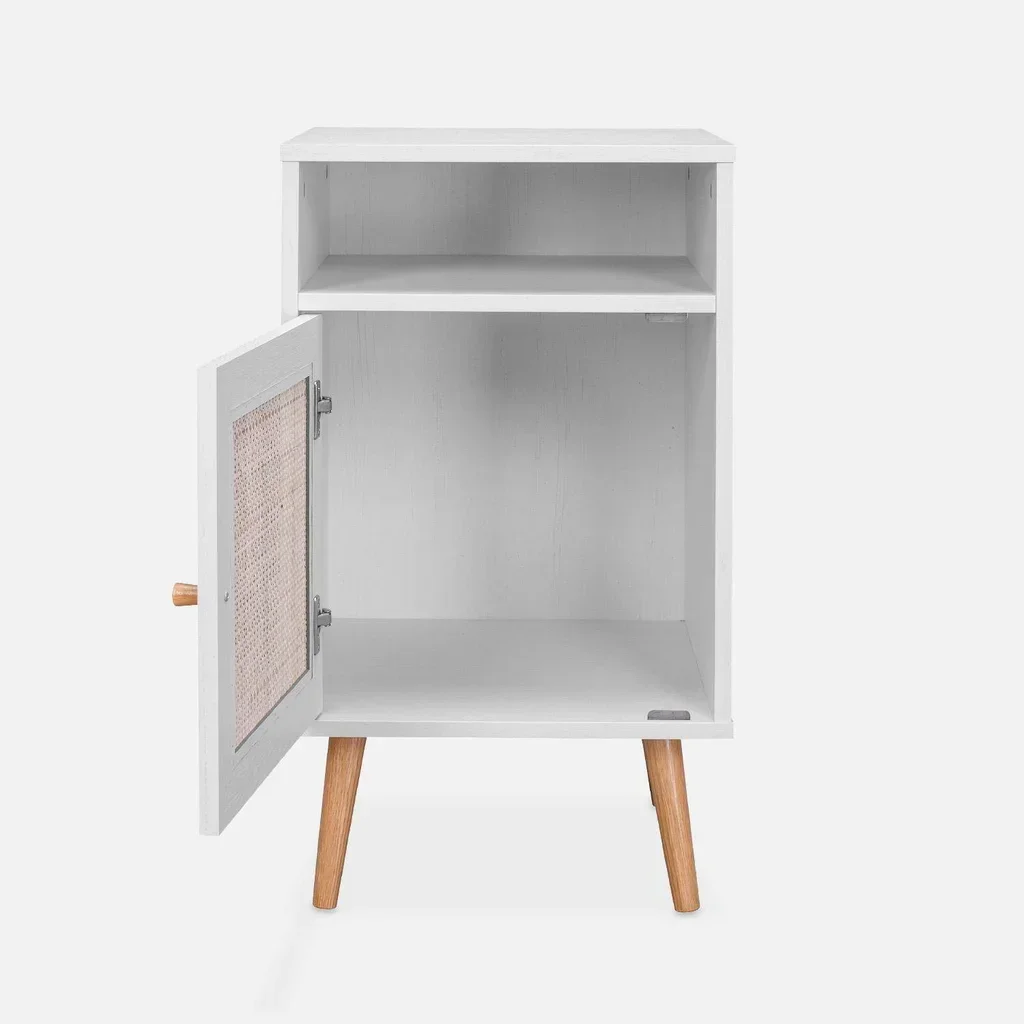 Table de nuit scandinave cannage 1 porte bois naturel bohème