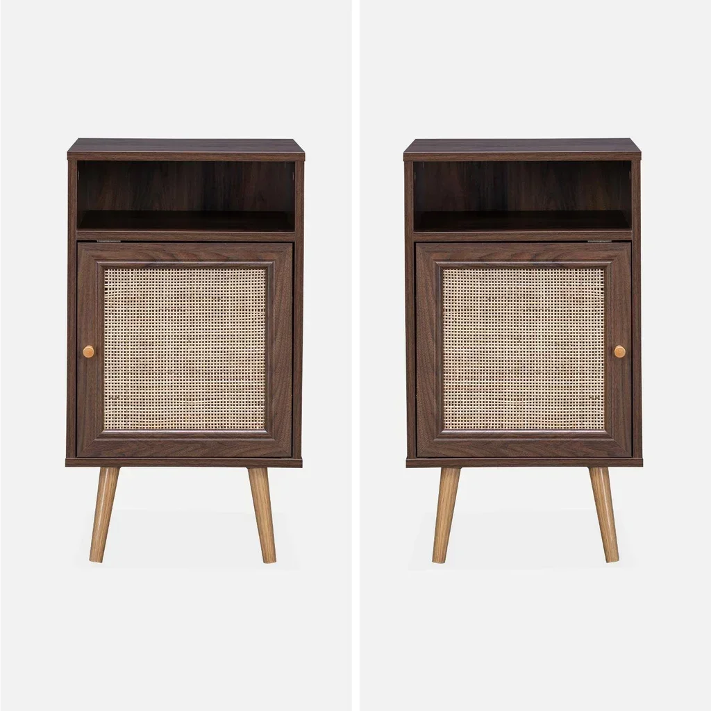 Table de nuit scandinave cannage 1 porte bois naturel chambre
