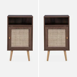 Table de nuit scandinave cannage 1 porte bois naturel chambre
