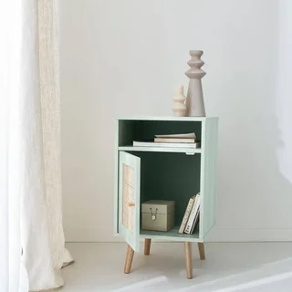 Table de nuit cannage scandinave 1 porte bois naturel bohème