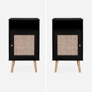 Table de nuit scandinave cannage 1 porte bois naturel chambre Bohème