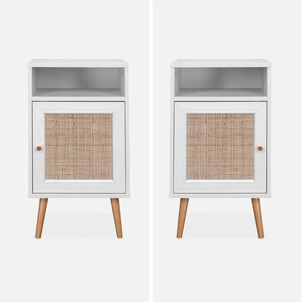 Table de nuit scandinave cannage 1 porte bois naturel bohème