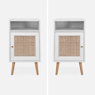 Table de nuit scandinave cannage 1 porte bois naturel bohème