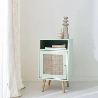 Table de nuit cannage scandinave 1 porte bois naturel bohème