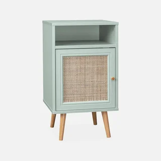 Table de nuit cannage scandinave 1 porte bois naturel bohème
