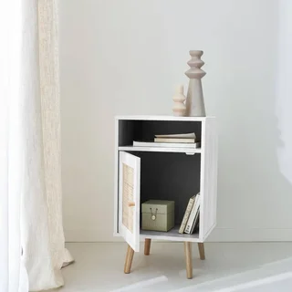 Table de nuit scandinave cannage 1 porte bois naturel bohème