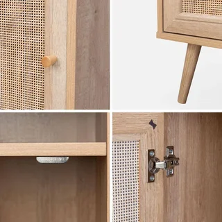 Table de nuit scandinave cannage porte bois chambre bohème chic
