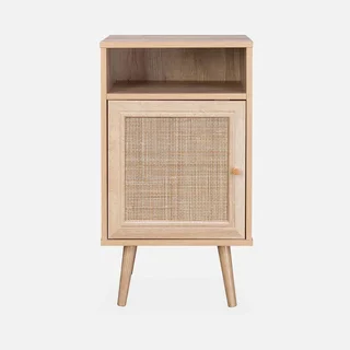 Table de nuit scandinave cannage porte bois chambre bohème chic