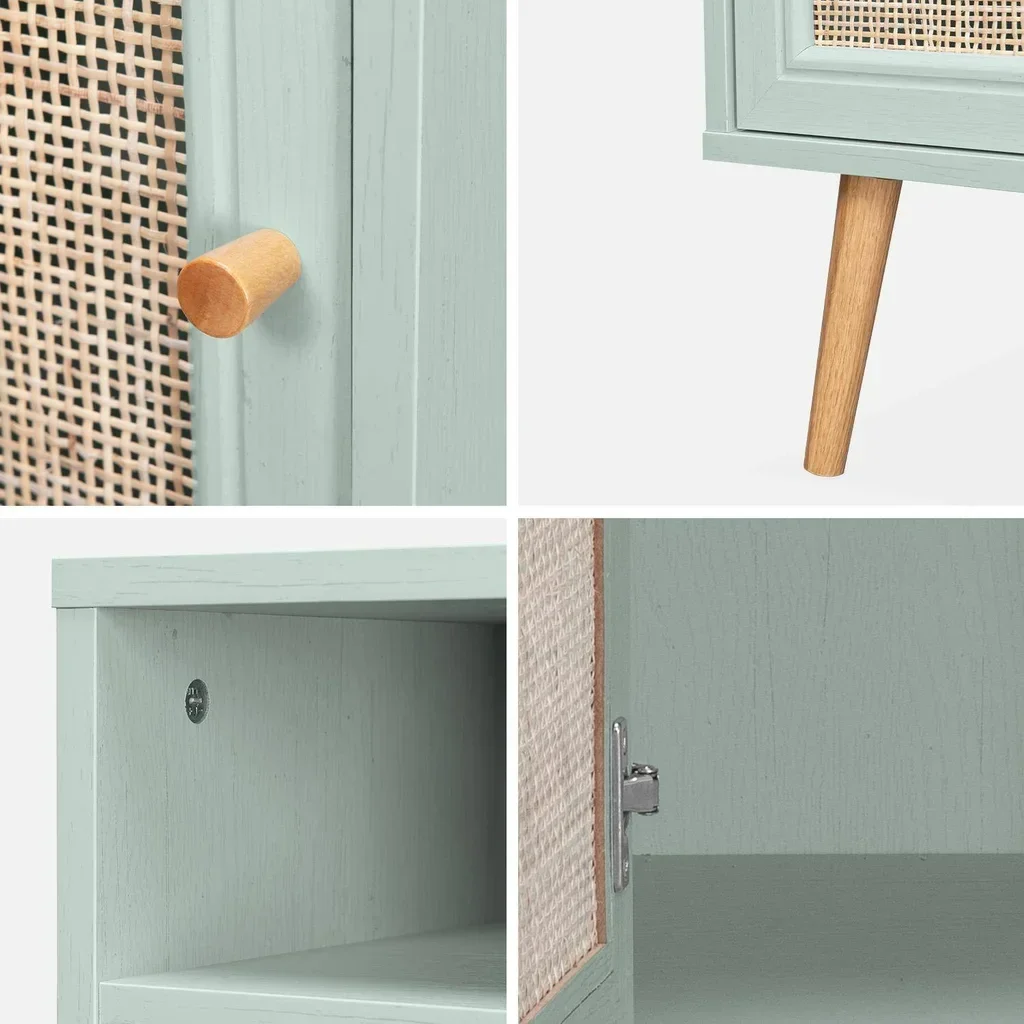 Table de nuit cannage scandinave 1 porte bois naturel bohème