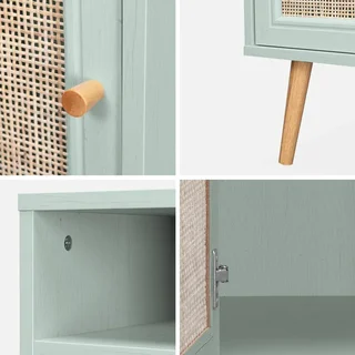Table de nuit cannage scandinave 1 porte bois naturel bohème