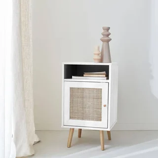 Table de nuit scandinave cannage 1 porte bois naturel bohème
