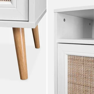 Table de nuit scandinave cannage 1 porte bois naturel bohème