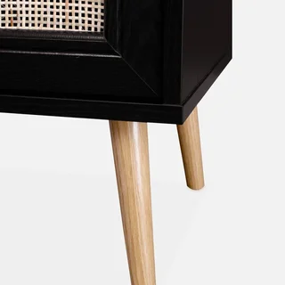 Table de nuit scandinave cannage 1 porte bois naturel chambre Bohème