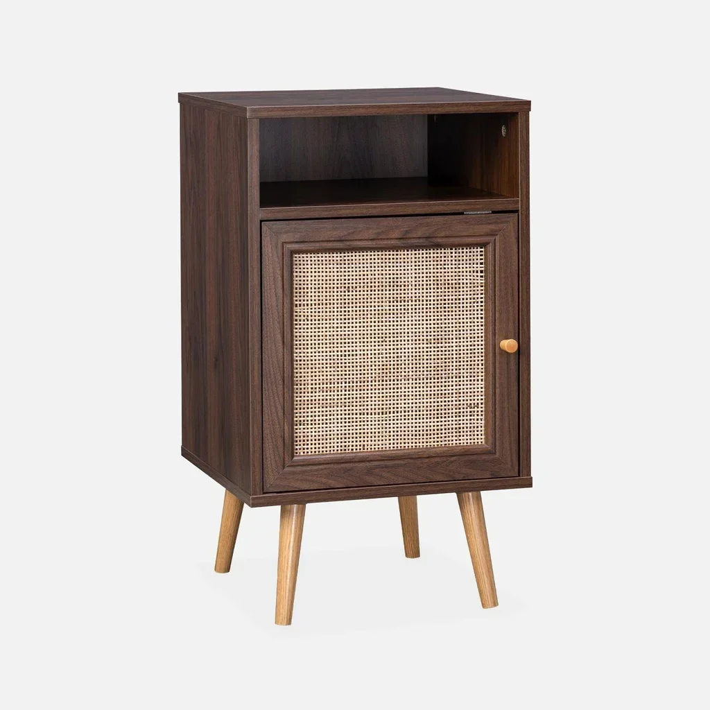 Table de nuit scandinave cannage 1 porte bois naturel chambre