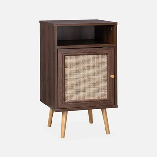Table de nuit scandinave cannage 1 porte bois naturel chambre
