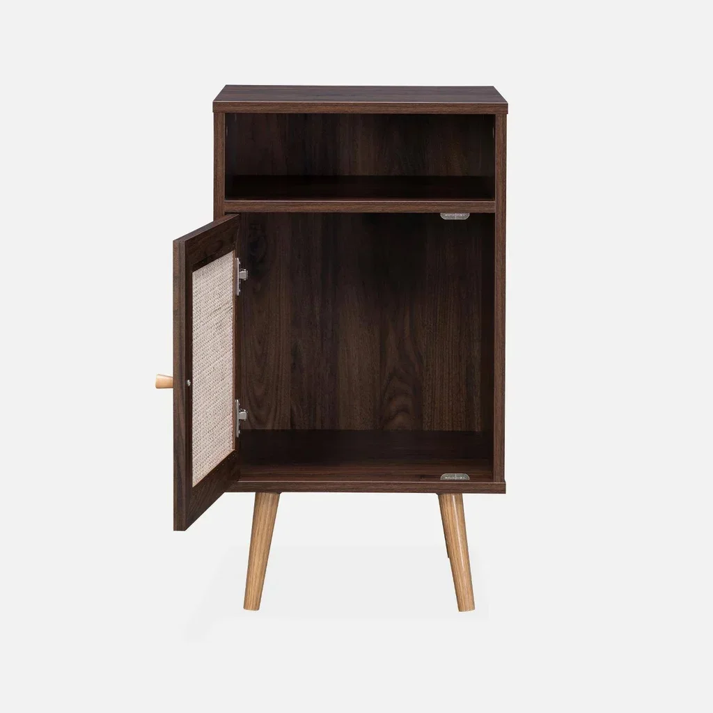 Table de nuit scandinave cannage 1 porte bois naturel chambre