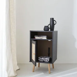 Table de nuit scandinave cannage 1 porte bois naturel chambre Bohème