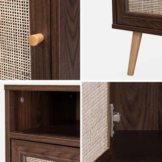 Table de nuit scandinave cannage 1 porte bois naturel chambre
