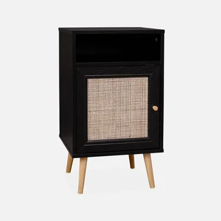 Table de nuit scandinave cannage 1 porte bois naturel chambre Bohème