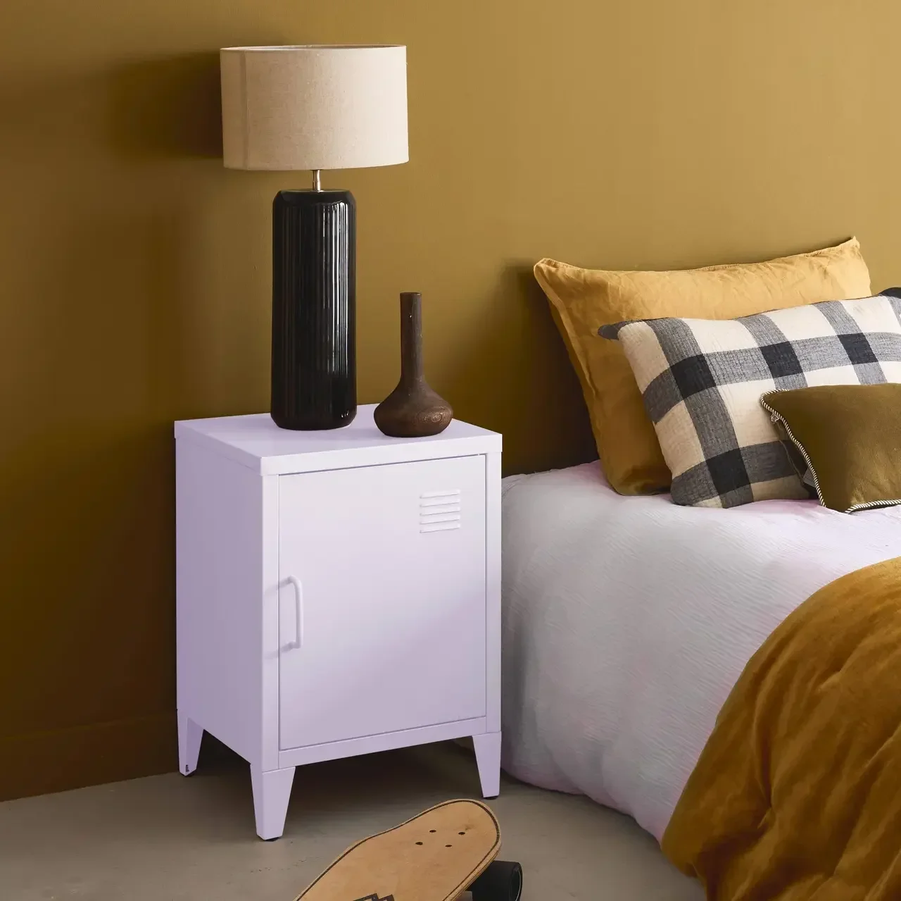 Industrial Metal Kids Nightstand with Swing Door Storage