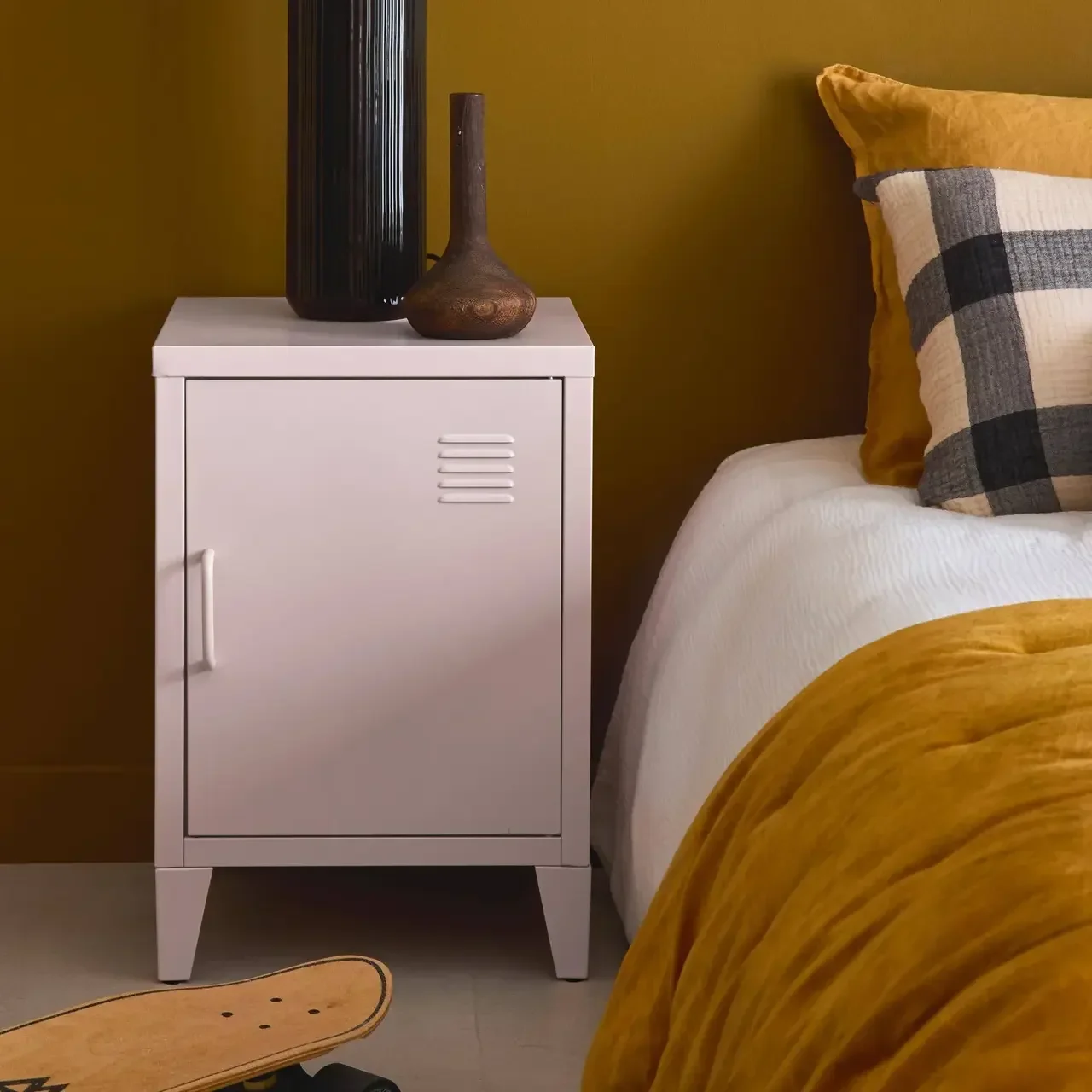 Industrial Metal Nightstand with Swing Door for Kids