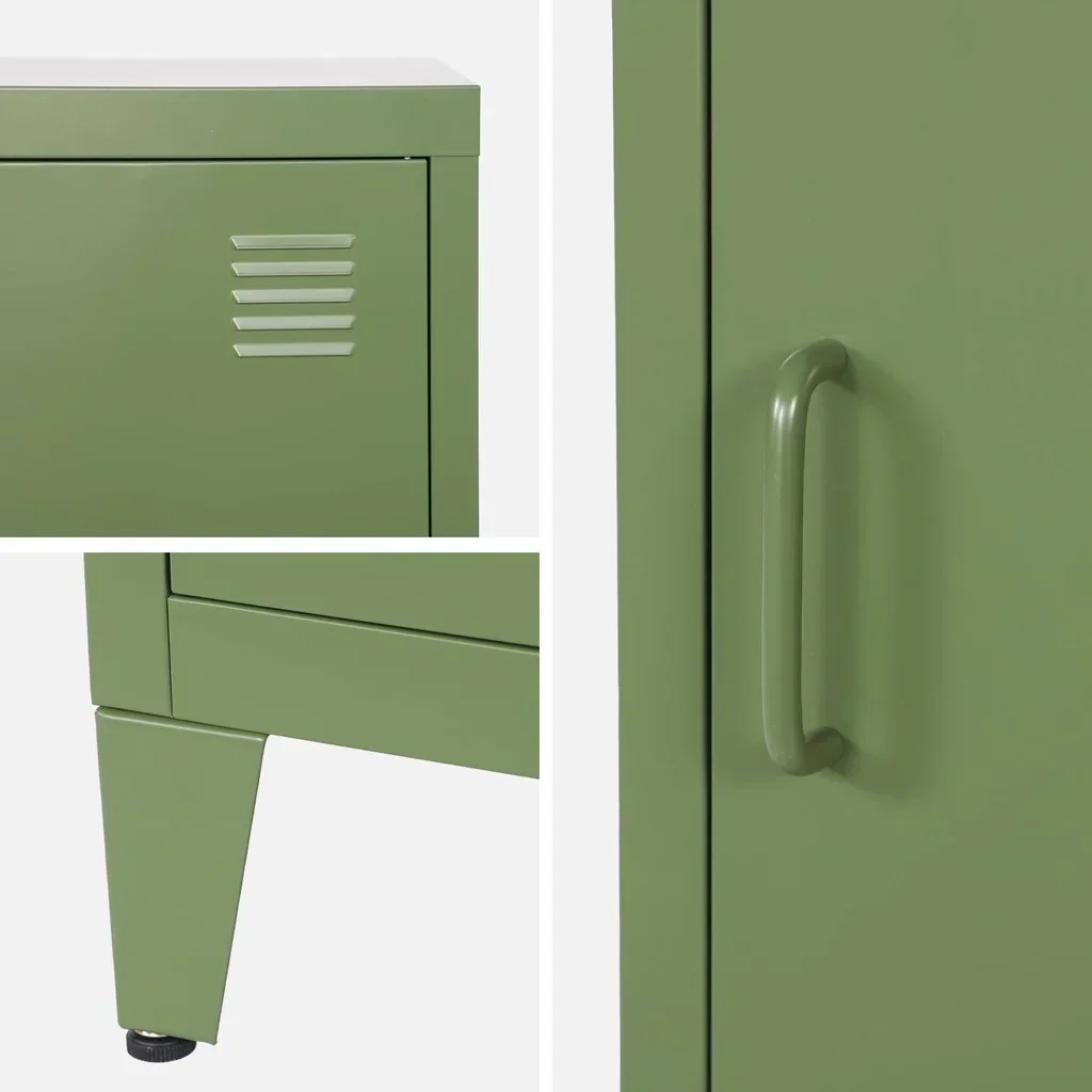 Industrial metal nightstand with flip door for kids