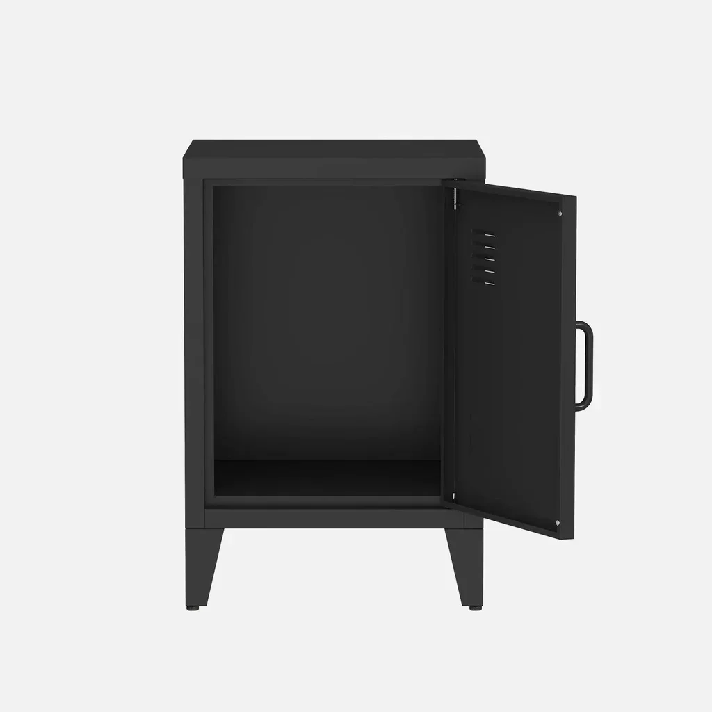 Industrial metal nightstand with swing door kids bedroom