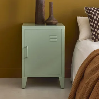 Industrial Metal Kids Nightstand with Hinged Door Storage