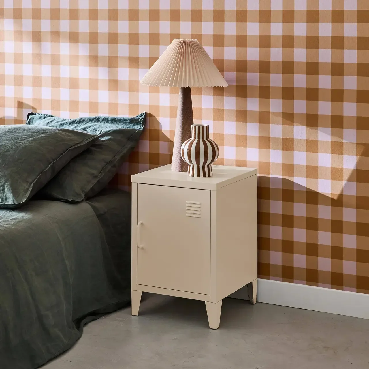 Industrial metal nightstand kids single door storage bedroom