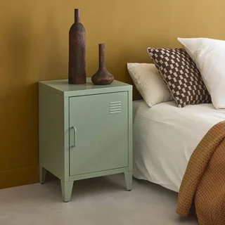 Industrial Metal Kids Nightstand with Hinged Door Storage
