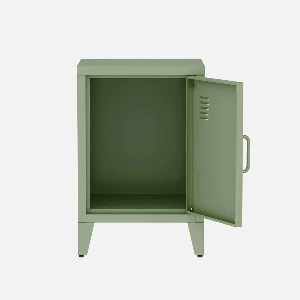 Industrial Metal Kids Nightstand with Hinged Door Storage