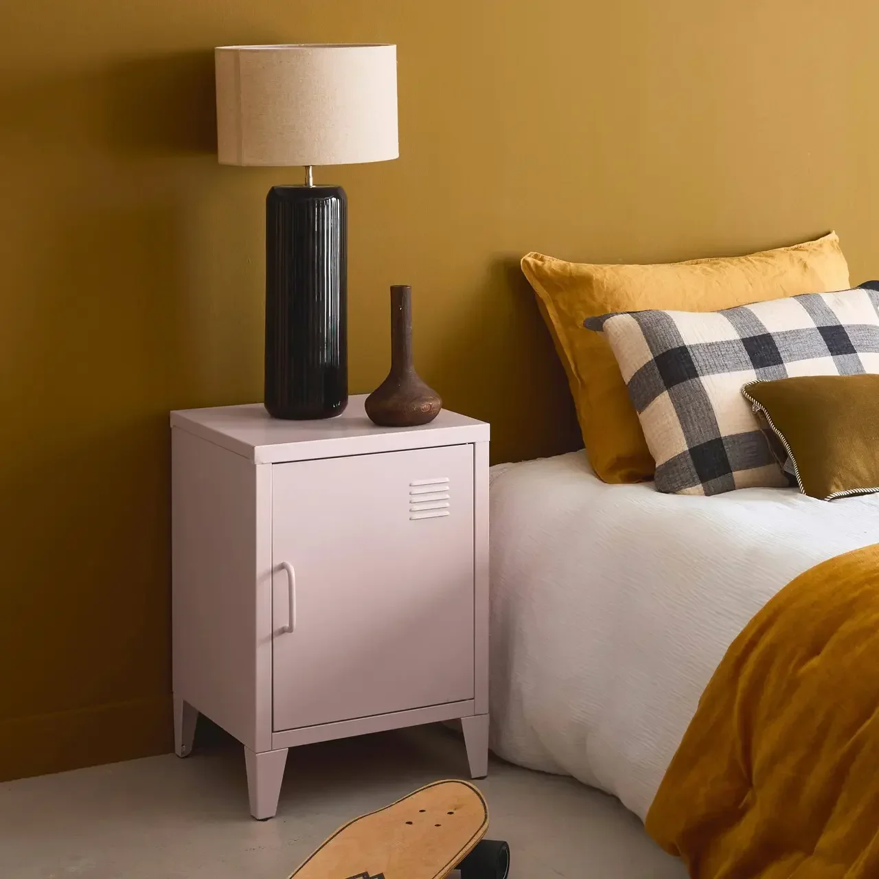 Industrial Metal Nightstand with Swing Door for Kids