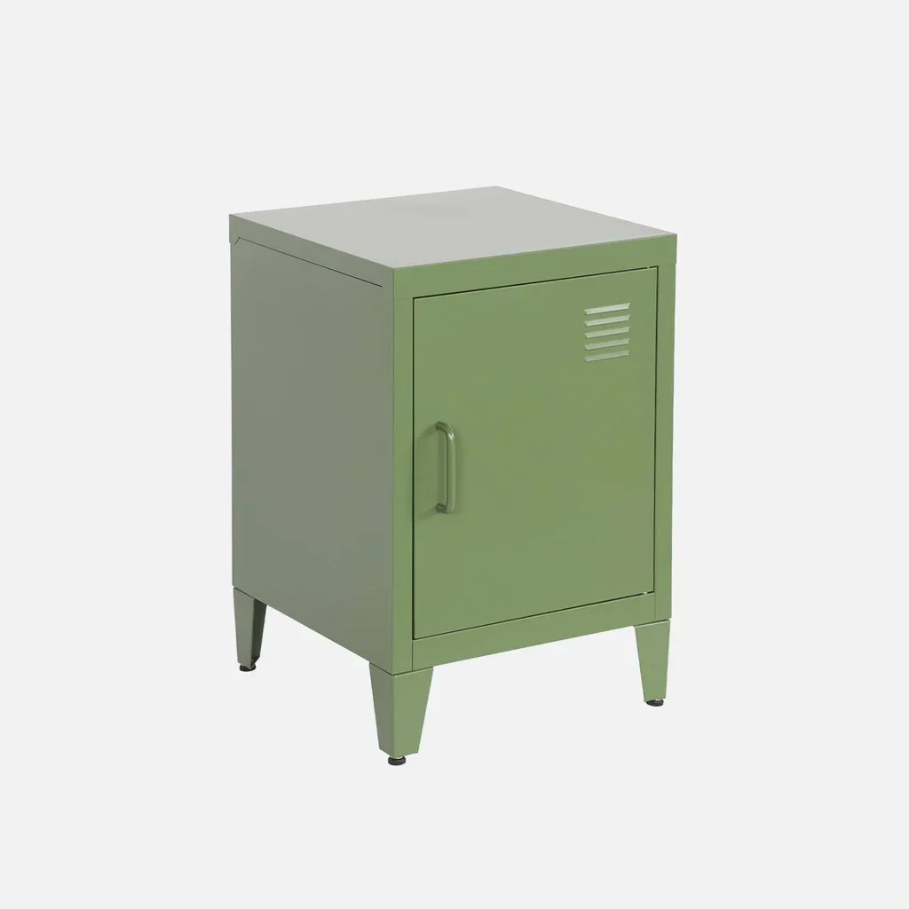 Industrial metal nightstand with flip door for kids