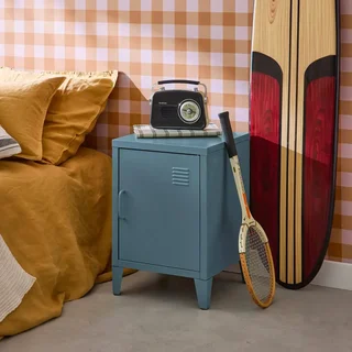 Industrial nightstand metal swing door kids bedroom