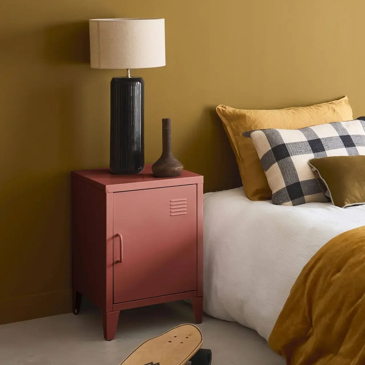 Industrial nightstand metal swing door kids bedroom