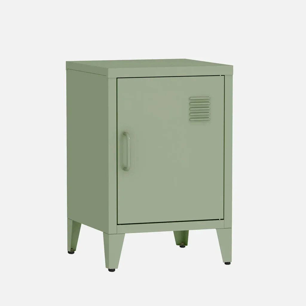 Industrial Metal Kids Nightstand with Hinged Door Storage