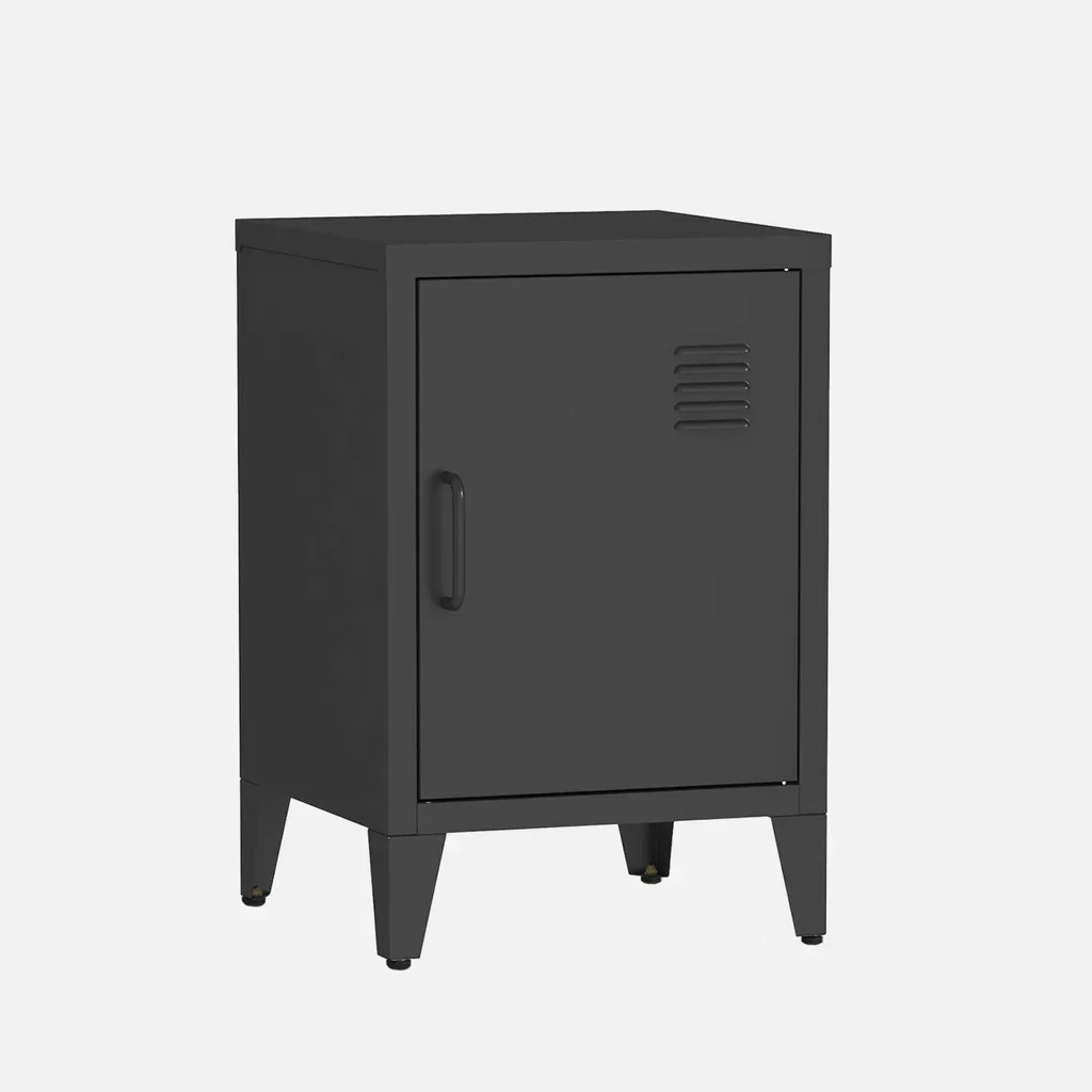 Industrial metal nightstand with swing door kids bedroom