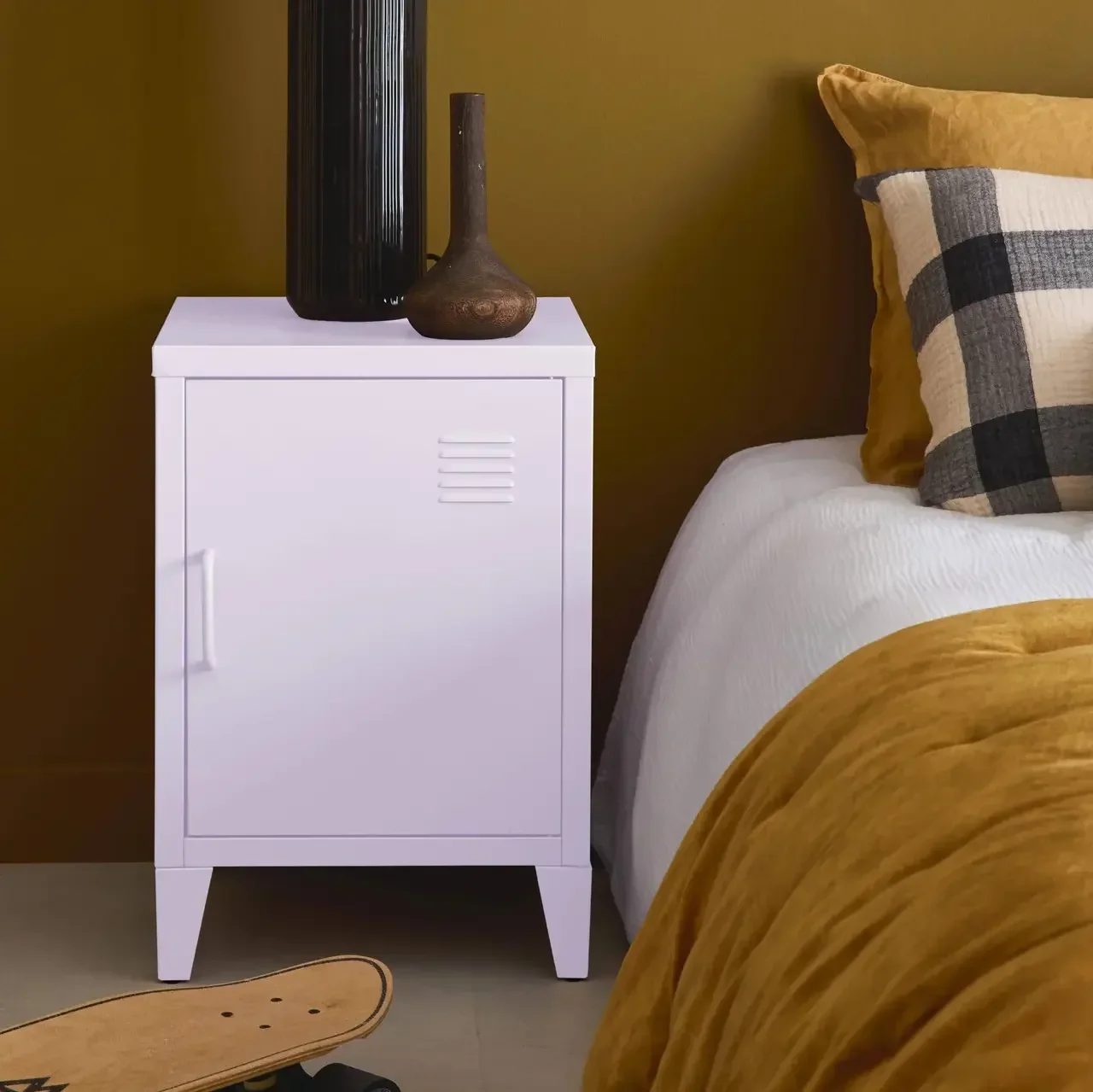 Industrial Metal Kids Nightstand with Swing Door Storage