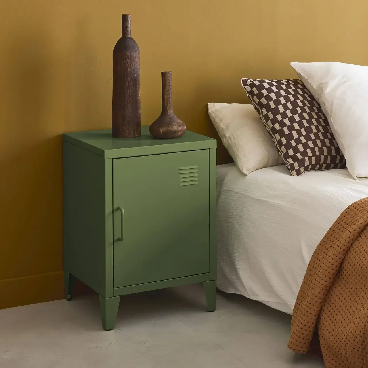 Industrial metal nightstand with flip door for kids