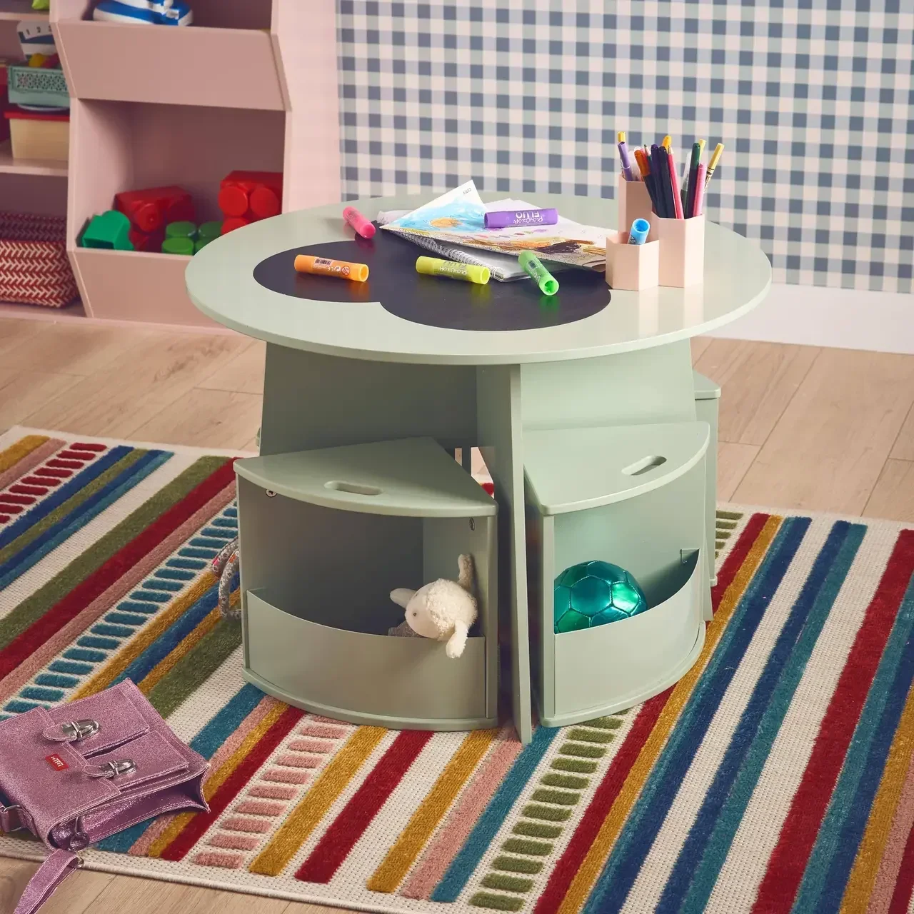 Table enfant effet ardoise 4 chaises rangement Nephos