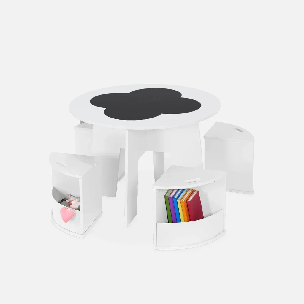 Table enfant ardoise 4 chaises rangement intégré Nephos