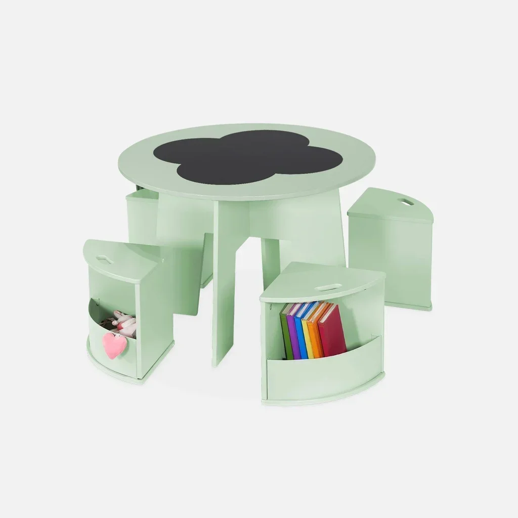 Table enfant effet ardoise 4 chaises rangement Nephos