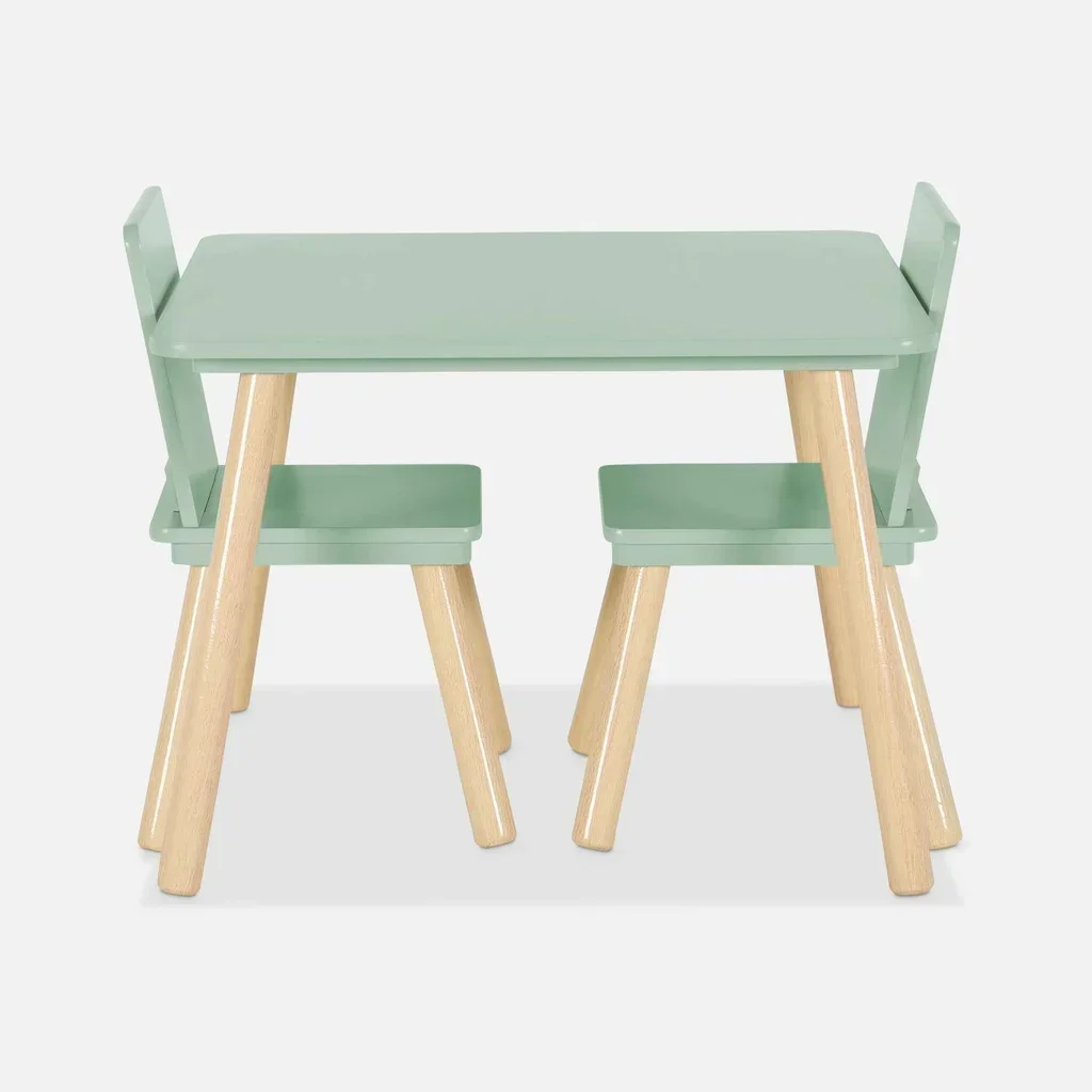 Kids Square Table Natural Pine Wood 2 Seater - Table and Chair Set for Children's Bedroom