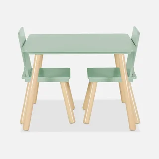 Kids Square Table Natural Pine Wood 2 Seater - Table and Chair Set for Children's Bedroom