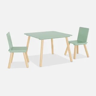 Kids Square Table Natural Pine Wood 2 Seater - Table and Chair Set for Children's Bedroom